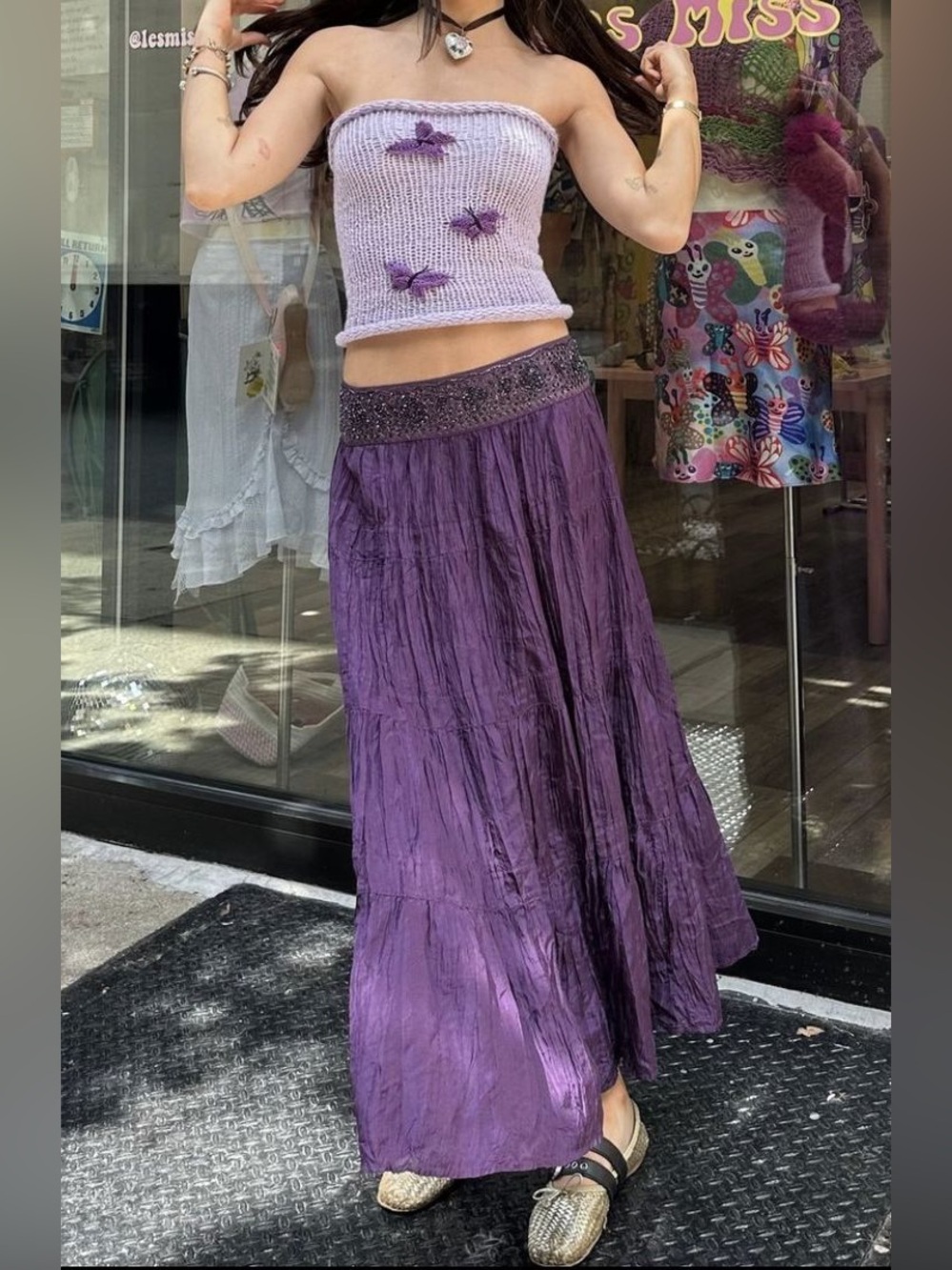 Raviya Purple Boho Embroidered Waist Skirt
